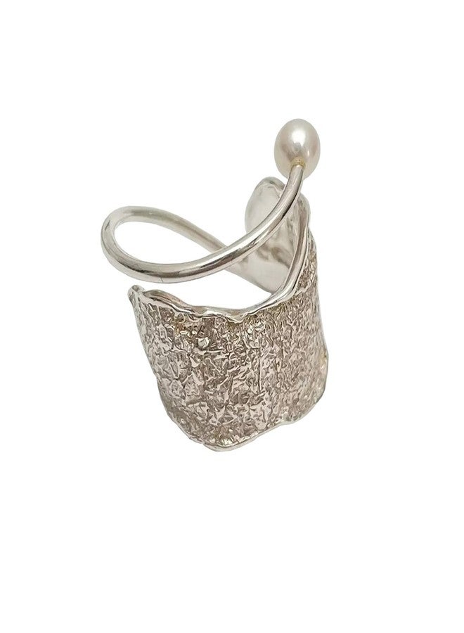 vinsiora Silvery twisted rope ring with irregular geometric lines and pearl accents in a minimalist style, featuring a strong design and adjustable (geometry) - Image 1